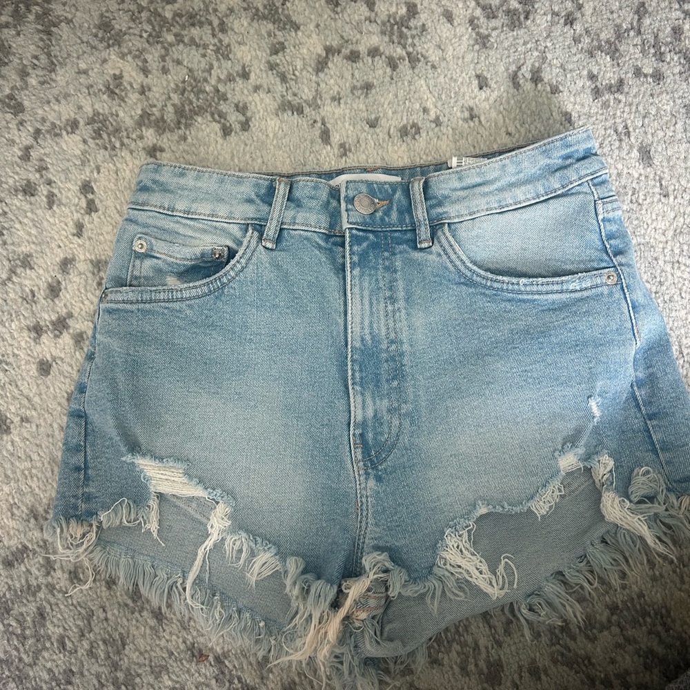 Zara Blue Jean Shorts with Distressed Hem